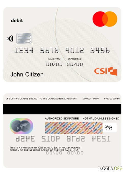 Mastercard de débit bancaire CSI des États Unis